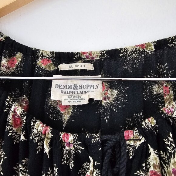 Ralph Lauren Denim & Supply Sz S Floral Peasant Blouse Gauze Boho Top Tassels - Picture 4 of 11